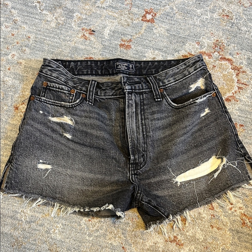 Abercrombie & Fitch Dark Gray/Black Distressed Jean Shorts